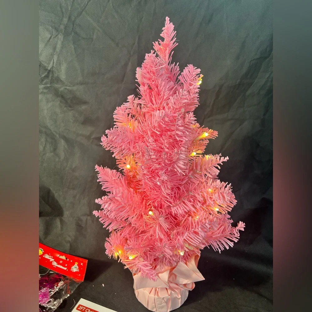Vibrant Pink Holiday Tree with Ornament Set